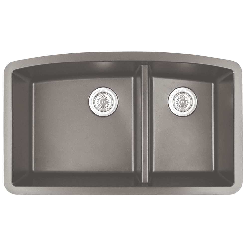 QU-711 Quartz Under Mount Large/Small Bowl Kitchen Sink, 32-1/2" x 19-1/2" x 9", Concrete