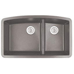 QU-711 Quartz Under Mount Large/Small Bowl Kitchen Sink, 32-1/2" x 19-1/2" x 9", Concrete