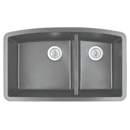 QU-711 Quartz Under Mount Large/Small Bowl Kitchen Sink, 32-1/2" x 19-1/2" x 9", Gray