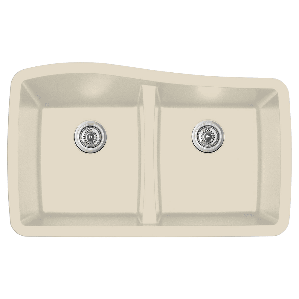 QU-720 Quartz Under Mount Double Equal Bowl Kitchen Sink, 33-1/2" x 20-5/8" x 9", Bisque