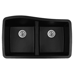 QU-720 Quartz Under Mount Double Equal Bowl Kitchen Sink, 33-1/2" x 20-5/8" x 9", Black