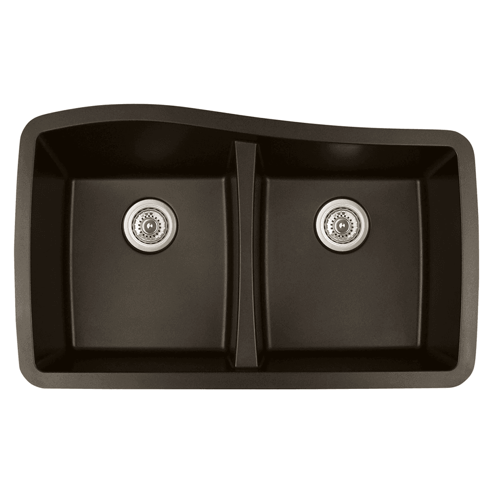 QU-720 Quartz Under Mount Double Equal Bowl Kitchen Sink, 33-1/2" x 20-5/8" x 9", Brown