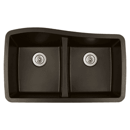 QU-720 Quartz Under Mount Double Equal Bowl Kitchen Sink, 33-1/2" x 20-5/8" x 9", Brown