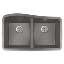 QU-720 Quartz Under Mount Double Equal Bowl Kitchen Sink, 33-1/2" x 20-5/8" x 9", Concrete