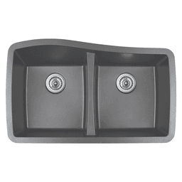 QU-720 Quartz Under Mount Double Equal Bowl Kitchen Sink, 33-1/2" x 20-5/8" x 9", Gray