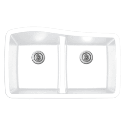 QU-720 Quartz Under Mount Double Equal Bowl Kitchen Sink, 33-1/2" x 20-5/8" x 9", White