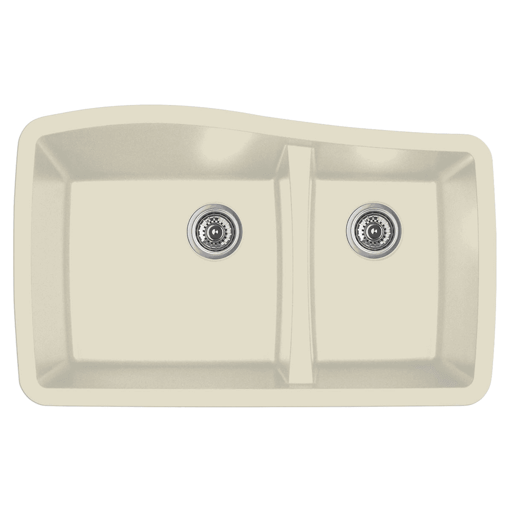 QT-721 Quartz Under Mount Large/Small Bowl Kitchen Sink, 33-1/2" x 20-5/8" x 9", Bisque