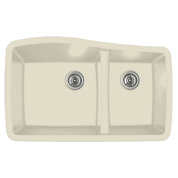 QT-721 Quartz Under Mount Large/Small Bowl Kitchen Sink, 33-1/2" x 20-5/8" x 9", Bisque