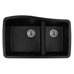 QT-721 Quartz Under Mount Large/Small Bowl Kitchen Sink, 33-1/2" x 20-5/8" x 9", Black