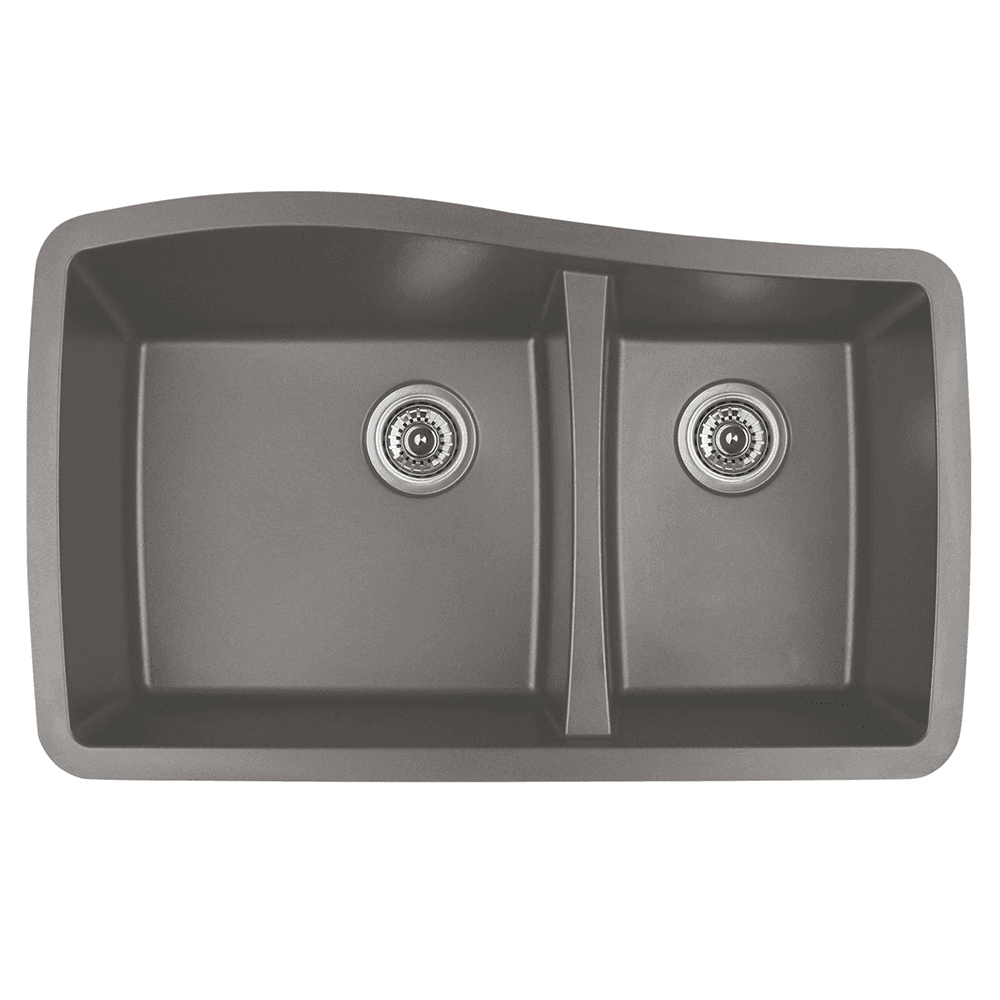 QT-721 Quartz Under Mount Large/Small Bowl Kitchen Sink, 33-1/2" x 20-5/8" x 9", Concrete
