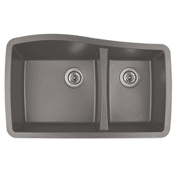 QT-721 Quartz Under Mount Large/Small Bowl Kitchen Sink, 33-1/2" x 20-5/8" x 9", Concrete