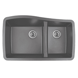 QT-721 Quartz Under Mount Large/Small Bowl Kitchen Sink, 33-1/2" x 20-5/8" x 9", Gray