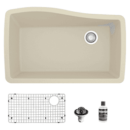 QU-722 Quartz Undermount Large Single Bowl Kitchen Sink Kit, 33-1/2" x 21" x 9", Bisque
