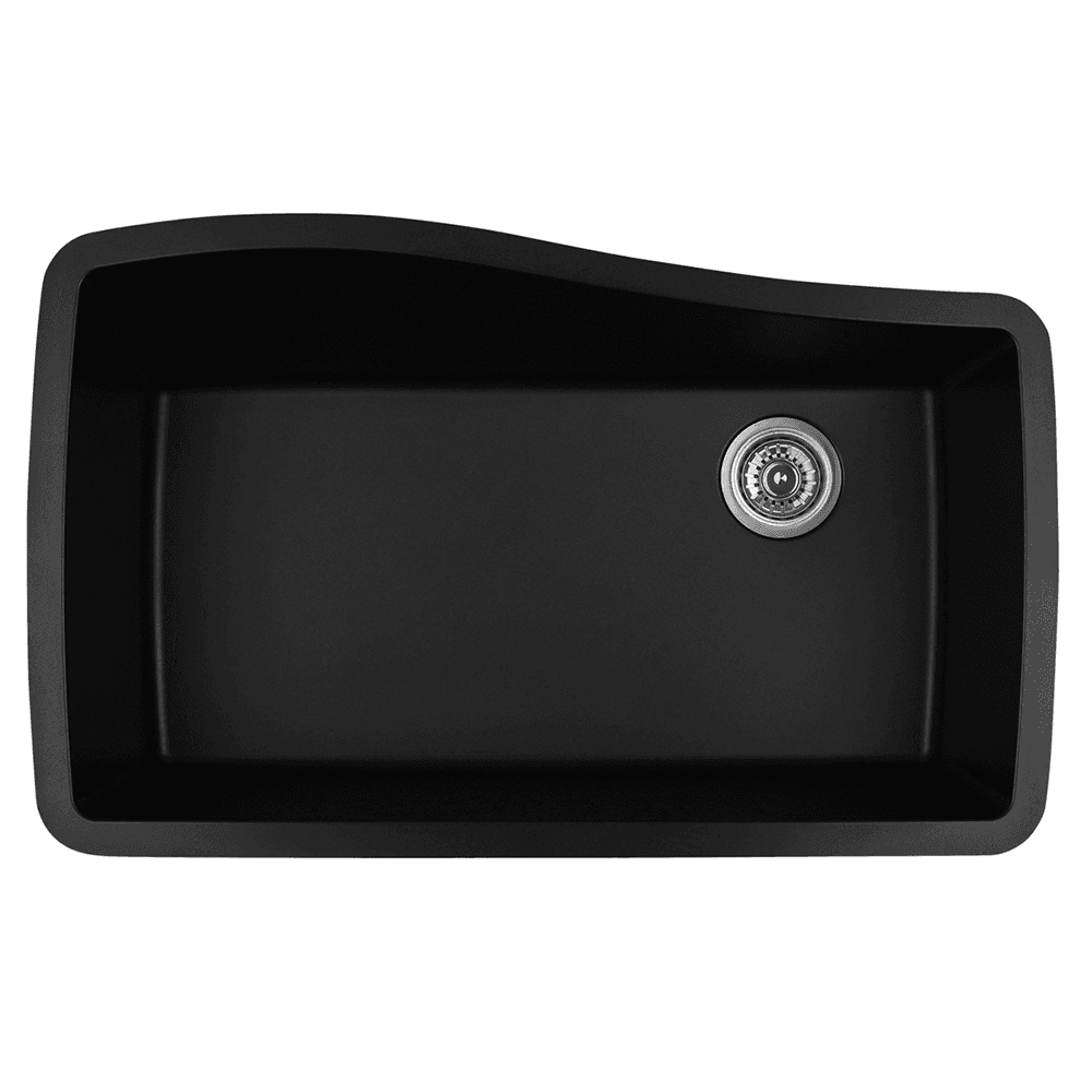 QU-722 Quartz Under Mount Extra Large Single Bowl Kitchen Sink, 33-1/2" x 21" x 9", Black