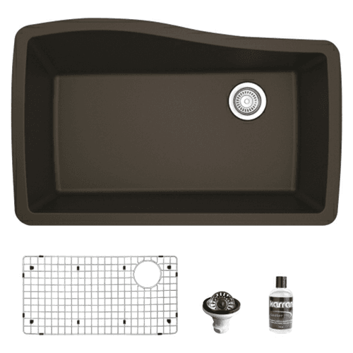 QU-722 Quartz Undermount Large Single Bowl Kitchen Sink Kit, 33-1/2" x 21" x 9", Brown