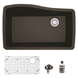 QU-722 Quartz Undermount Large Single Bowl Kitchen Sink Kit, 33-1/2" x 21" x 9", Brown
