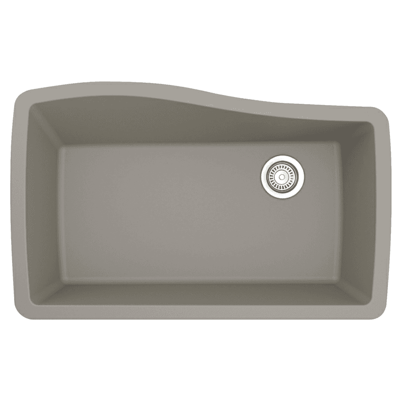 QU-722 Quartz Undermount Large Single Bowl Kitchen Sink, 33-1/2" x 21" x 9", Concrete