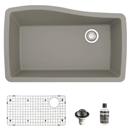 QU-722 Quartz Undermount Large Single Bowl Kitchen Sink Kit, 33-1/2" x 21" x 9", Concrete