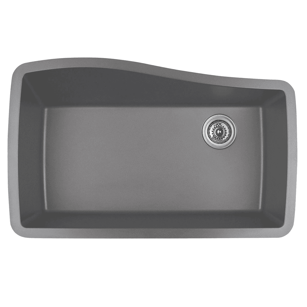 QU-722 Quartz Under Mount Extra Large Single Bowl Kitchen Sink, 33-1/2" x 21" x 9", Gray