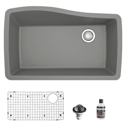 QU-722 Quartz Undermount Large Single Bowl Kitchen Sink Kit, 33-1/2" x 21" x 9", Gray