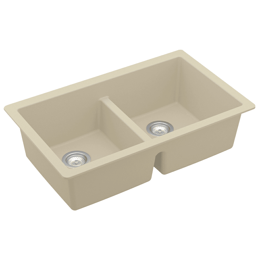 QU-810 Quartz Undermount Double Equal Bowl Kitchen Sink, 32-3/8" x 19-1/4" x 9", Bisque