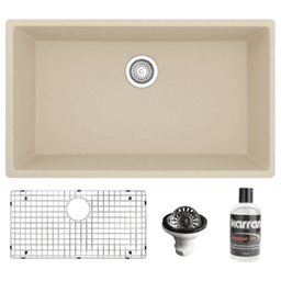 Quartz Undermount Large Single Bowl Kitchen Sink Kit, 32-1/4" x 19-1/4" x 9", Bisque