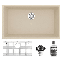 QU-812 Quartz Undermount Large Single Bowl Kitchen Sink Kit, 32-1/4" x 19-1/4" x 9", Bisque