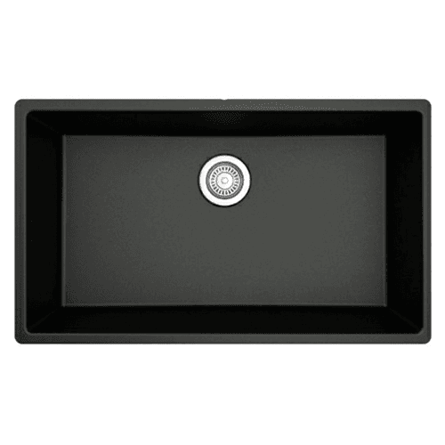 QU-812 Quartz Undermount Large Single Bowl Kitchen Sink, 32-1/4" x 19-1/4" x 9", Black