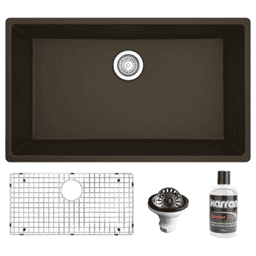 Quartz Undermount Large Single Bowl Kitchen Sink Kit, 32-1/4" x 19-1/4" x 9", Brown