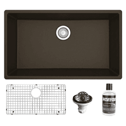 QU-812 Quartz Undermount Large Single Bowl Kitchen Sink Kit, 32-1/4" x 19-1/4" x 9", Brown