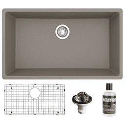 Quartz Undermount Large Single Bowl Kitchen Sink Kit, 32-1/4" x 19-1/4" x 9", Concrete
