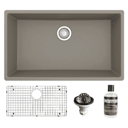 QU-812 Quartz Undermount Large Single Bowl Kitchen Sink Kit, 32-1/4" x 19-1/4" x 9", Concrete