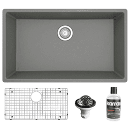 Quartz Undermount Large Single Bowl Kitchen Sink Kit, 32-1/4" x 19-1/4" x 9", Gray