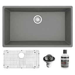 QU-812 Quartz Undermount Large Single Bowl Kitchen Sink Kit, 32-1/4" x 19-1/4" x 9", Gray