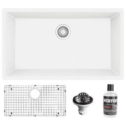 Quartz Undermount Large Single Bowl Kitchen Sink Kit, 32-1/4" x 19-1/4" x 9", White