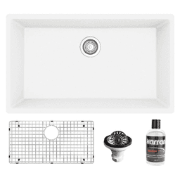 QU-812 Quartz Undermount Large Single Bowl Kitchen Sink Kit, 32-1/4" x 19-1/4" x 9", White
