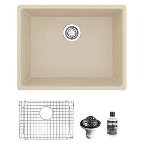 QU-820 Quartz Undermount Single Bowl Kitchen Sink Kit, 24-3/8" x 19-1/8" x 9", Bisque