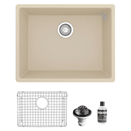 QU-820 Quartz Undermount Single Bowl Kitchen Sink Kit, 24-3/8" x 19-1/8" x 9", Bisque