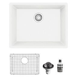 QU-820 Quartz Undermount Single Bowl Kitchen Sink Kit, 24-3/8" x 19-1/8" x 9", White
