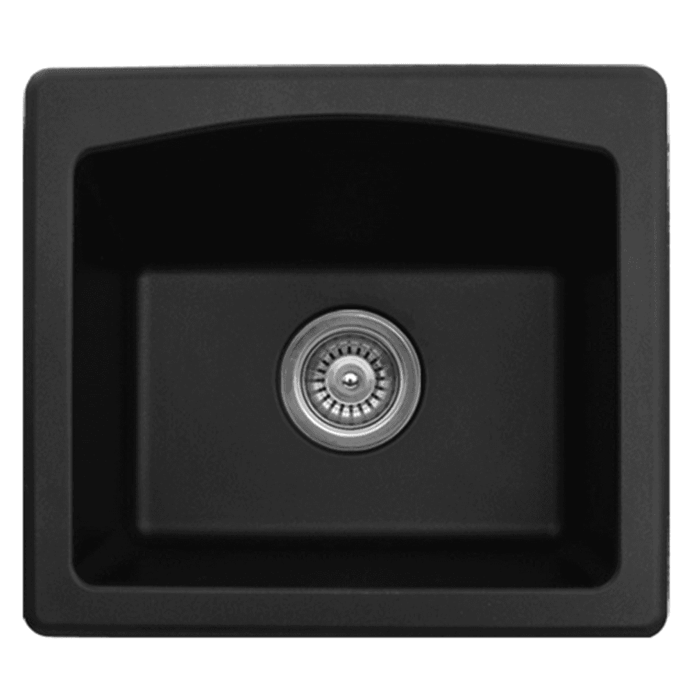 QX-680 Quartz Top Mount Single Bowl Bar/Prep Sink, 18" x 16" x 7-1/2", Black
