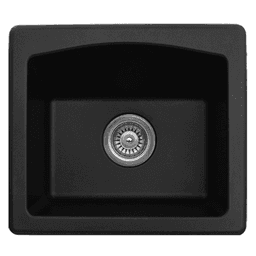 QX-680 Quartz Top Mount Single Bowl Bar/Prep Sink, 18" x 16" x 7-1/2", Black