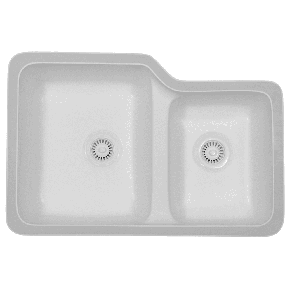 Sorrento Acrylic Undermount Double Bowl Vanity Sink, 32" x 21-1/4" x 9" x 7-1/4", Bisque