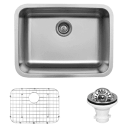 U Series Stainless Steel Undermount 18G Single Bowl Kitchen Sink Kit, 24-1/8" x 18-1/8" x 9"