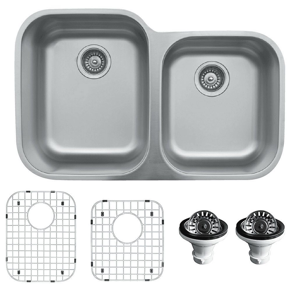 U Series Stainless Steel Undermount 18G 60/40 Large/Small Bowl Kitchen Sink Kit, 31-1/2" x 20-1/8"