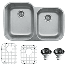 U Series Stainless Steel Undermount 18G 60/40 Large/Small Bowl Kitchen Sink Kit, 31-1/2" x 20-1/8"