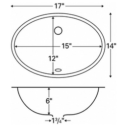 Undermount Single Bowl Vanity Sink, 17" x 14" x 6", Bisque