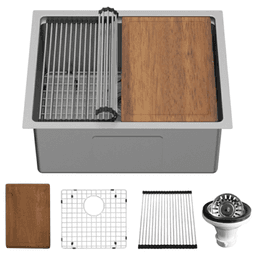 Elite Stainless Steel Undermount 16G Single Bowl Workstation Kitchen Sink Kit, 23" x 18-3/4" x 10"