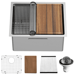 Elite Stainless Steel Undermount 16G Single Bowl Workstation Kitchen Sink Kit with Deeper Bowl, 23" x 18-3/4" x 14"