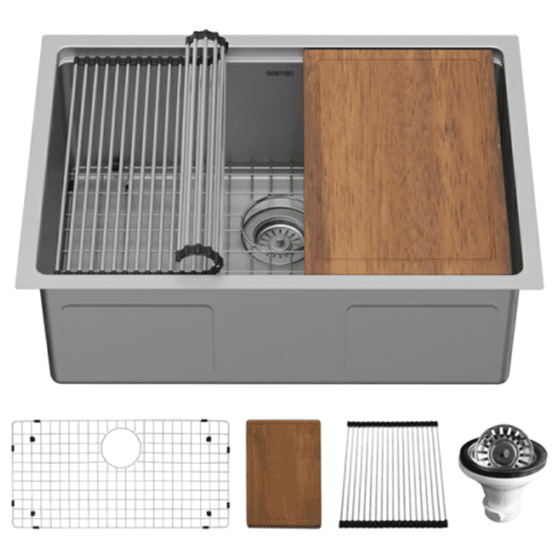 Elite Stainless Steel Undermount 16G Single Bowl Workstation Kitchen Sink Kit, 27" x 18-3/4" x 10"