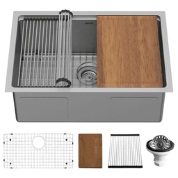 Elite Stainless Steel Undermount 16G Single Bowl Workstation Kitchen Sink Kit, 27" x 18-3/4" x 10"
